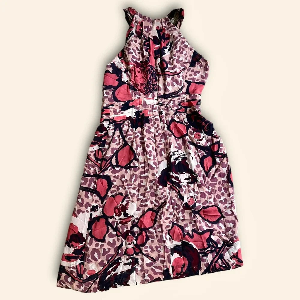 Tory Burch Dress Women's Sz 4 Floral Animal Lined Silk Halter Sleeveless READ! ✅